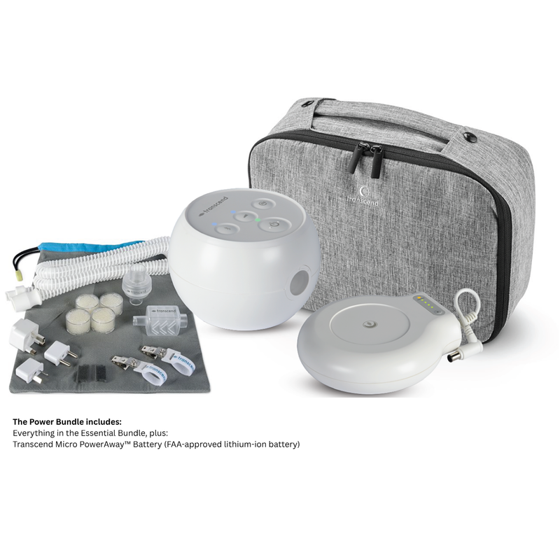Transcend Micro Travel System with Power bundle with essential components and a gray carrying case on a white background.